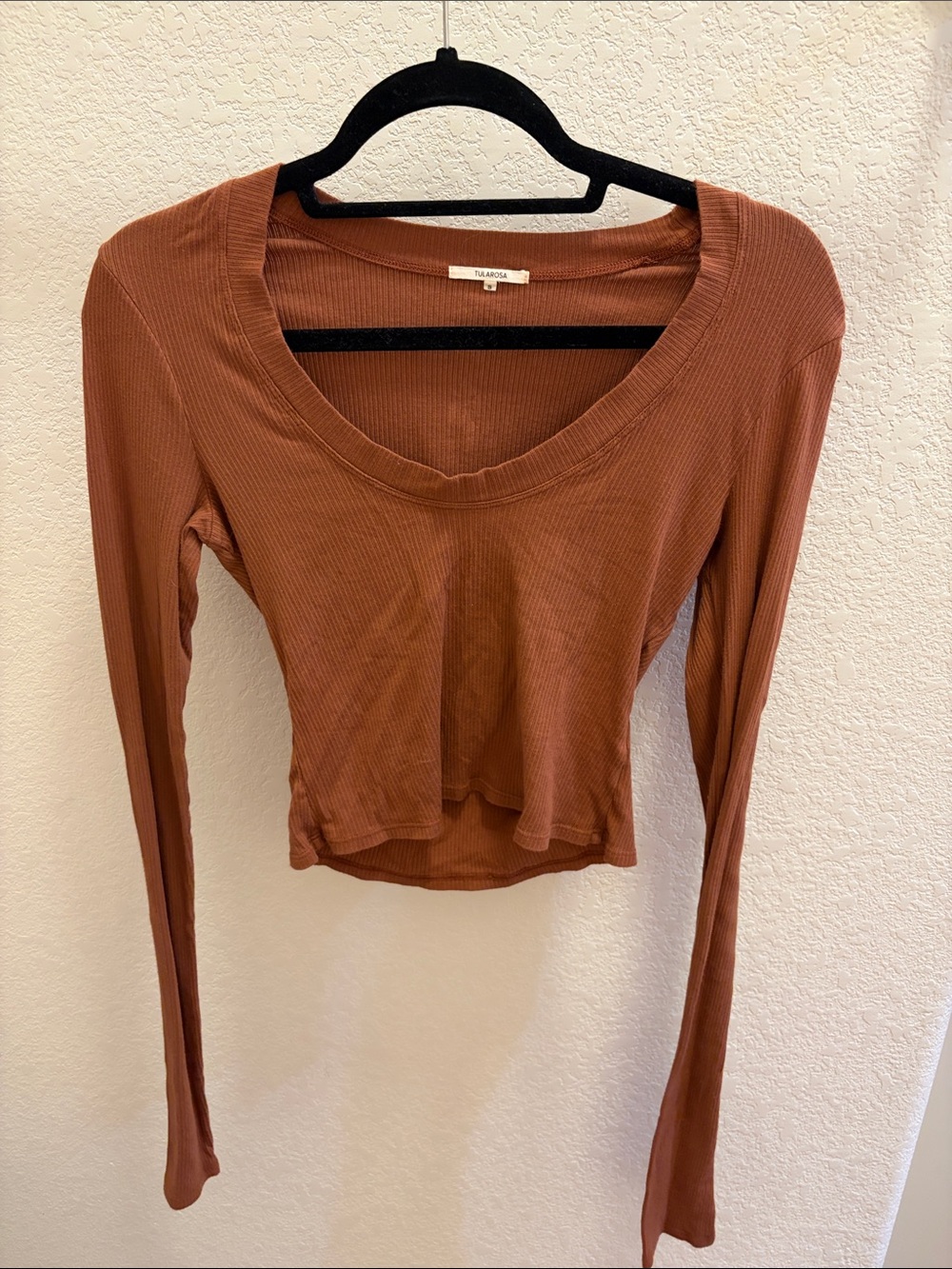 Tularosa Rust Ribbed Long-Sleeve Scoop Crop Top